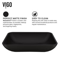 Matte Shell Sottile Glass Rectangular Vessel Bathroom Sink in Black with Lexington Faucet and Pop-Up Drain in Matte Gold