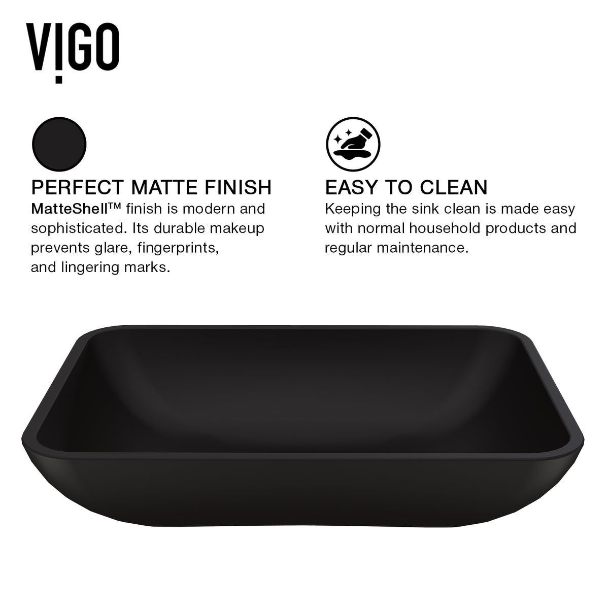 Matte Shell Sottile Glass Rectangular Vessel Bathroom Sink in Black with Lexington Faucet and Pop-Up Drain in Matte Gold