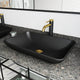 Matte Shell Hadyn Glass Rectangular Vessel Bathroom Sink in Black with Lexington Faucet and Pop-Up Drain in Matte Gold