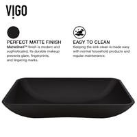 Matte Shell Hadyn Glass Rectangular Vessel Bathroom Sink in Black with Lexington Faucet and Pop-Up Drain in Matte Gold