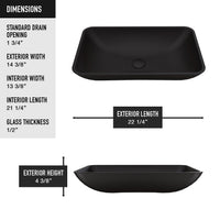 Matte Shell Hadyn Glass Rectangular Vessel Bathroom Sink in Black with Lexington Faucet and Pop-Up Drain in Matte Gold