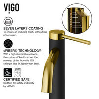 Matte Shell Hadyn Glass Rectangular Vessel Bathroom Sink in Black with Lexington Faucet and Pop-Up Drain in Matte Gold