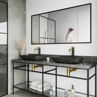 Glass Rectangular Vessel Bathroom Sink in Onyx Gray with Lexington Faucet and Pop-Up Drain in Matte Gold