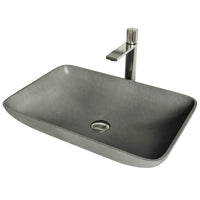 Concreto Stone 22 in. Rectangular Vessel Bathroom Sink in Gray with Gotham Faucet and Pop-Up Drain in Brushed Nickel