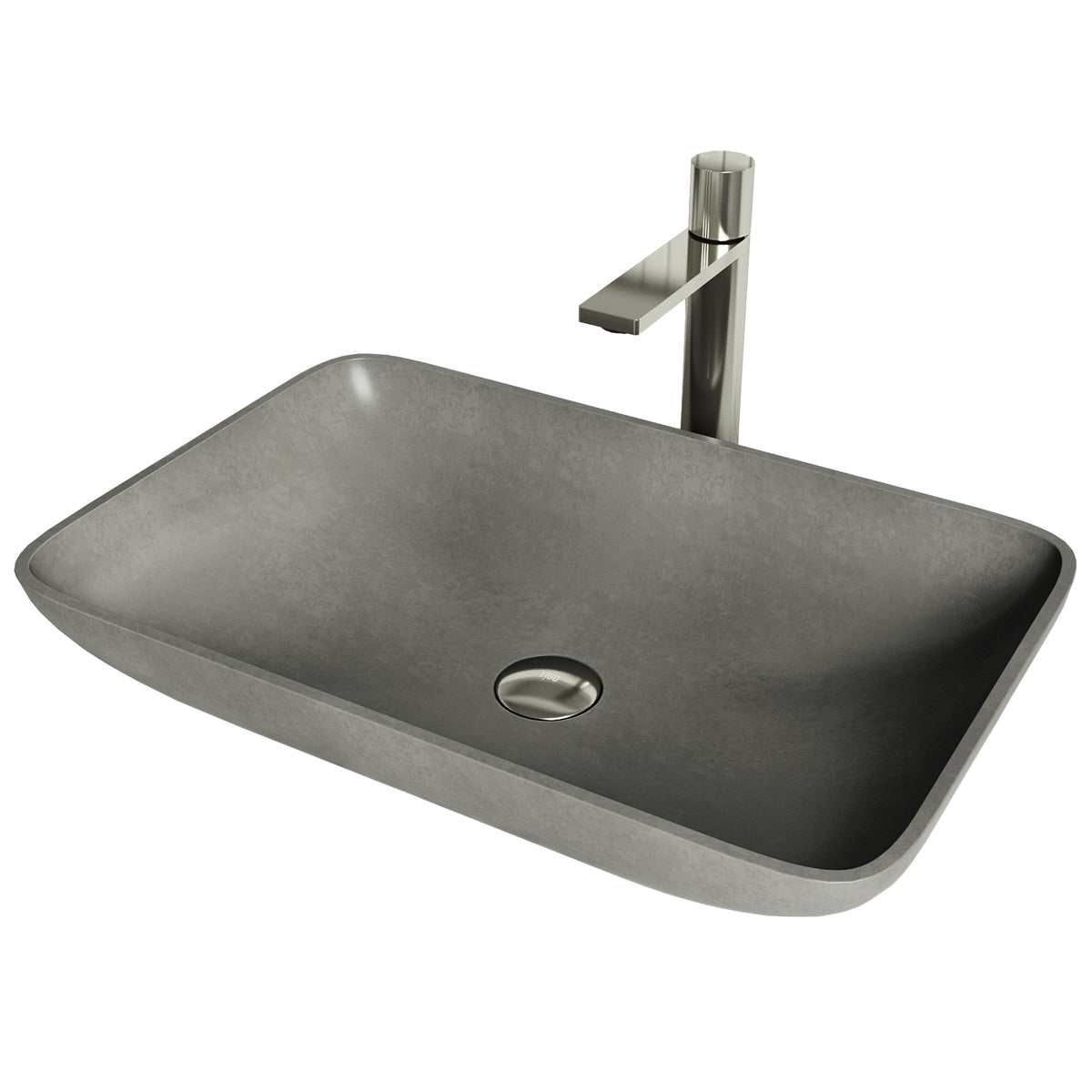 Concreto Stone 22 in. Rectangular Vessel Bathroom Sink in Gray with Gotham Faucet and Pop-Up Drain in Brushed Nickel