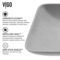 Concreto Stone 22 in. Rectangular Vessel Bathroom Sink in Gray with Gotham Faucet and Pop-Up Drain in Brushed Nickel