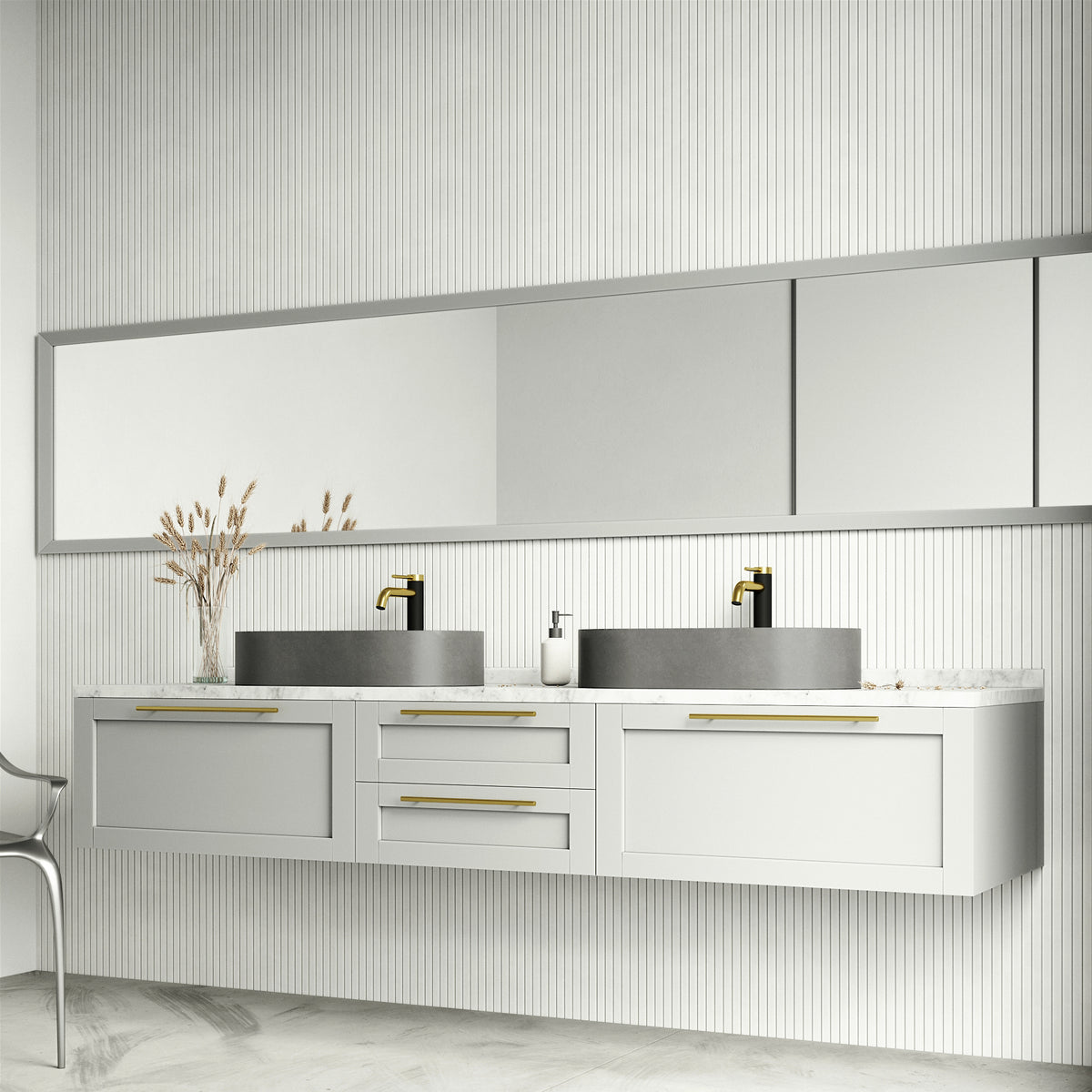 Concreto Stone 24 in. Concrete Oval Vessel Bathroom Sink in Gray with Lexington Faucet and Pop-Up Drain in Matte Gold