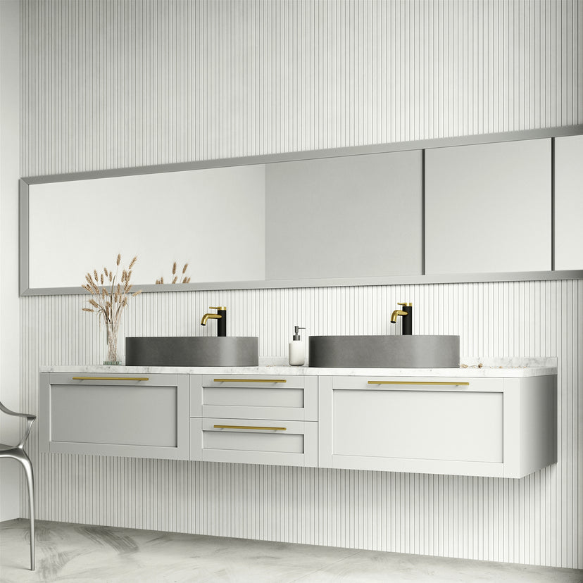 Concreto Stone 24 in. Concrete Oval Vessel Bathroom Sink in Gray with Lexington Faucet and Pop-Up Drain in Matte Gold
