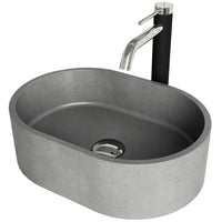 Concreto Stone 16 in. Concrete Oval Vessel Bathroom Sink in Gray with Lexington Faucet and Pop-Up Drain in Chrome