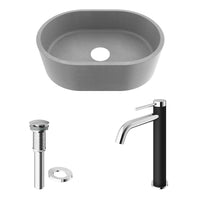 Concreto Stone 16 in. Concrete Oval Vessel Bathroom Sink in Gray with Lexington Faucet and Pop-Up Drain in Chrome