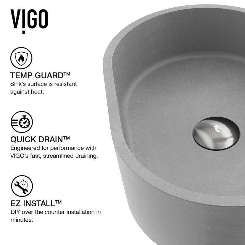 Concreto Stone 16 in. Concrete Oval Vessel Bathroom Sink in Gray with Lexington Faucet and Pop-Up Drain in Chrome
