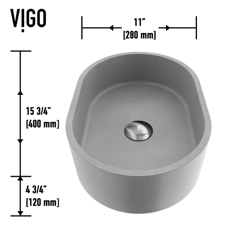 Concreto Stone 16 in. Concrete Oval Vessel Bathroom Sink in Gray with Lexington Faucet and Pop-Up Drain in Chrome