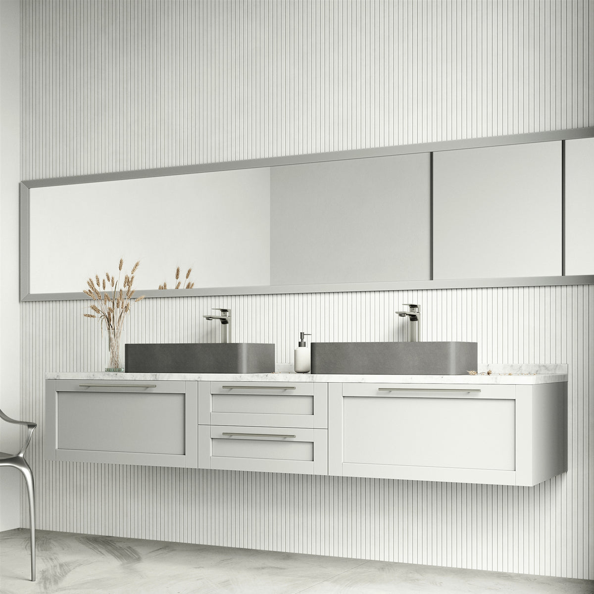 Concreto Stone 24 in. Rectangular Vessel Bathroom Sink in Gray with Norfolk Faucet and Pop-Up Drain in Brushed Nickel