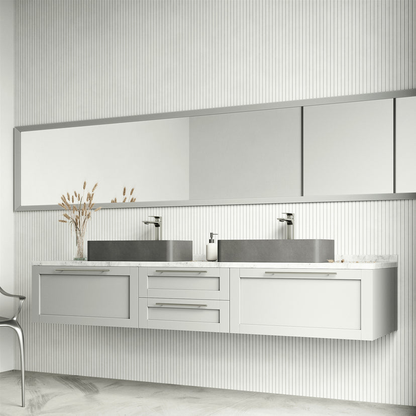 Concreto Stone 24 in. Rectangular Vessel Bathroom Sink in Gray with Norfolk Faucet and Pop-Up Drain in Brushed Nickel