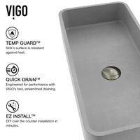 Concreto Stone 24 in. Rectangular Vessel Bathroom Sink in Gray with Norfolk Faucet and Pop-Up Drain in Brushed Nickel
