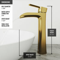 Concreto Stone Concrete Round Vessel Bathroom Sink in Gray with Niko Faucet and Pop-Up Drain in Matte Gold