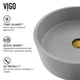 Concreto Stone Concrete Round Vessel Bathroom Sink in Gray with Niko Faucet and Pop-Up Drain in Matte Gold