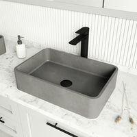 Concreto Stone 20 in. Rectangular Vessel Bathroom Sink in Gray with Norfolk Faucet and Pop-Up Drain in Matte Black