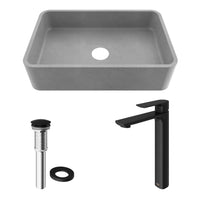 Concreto Stone 20 in. Rectangular Vessel Bathroom Sink in Gray with Norfolk Faucet and Pop-Up Drain in Matte Black