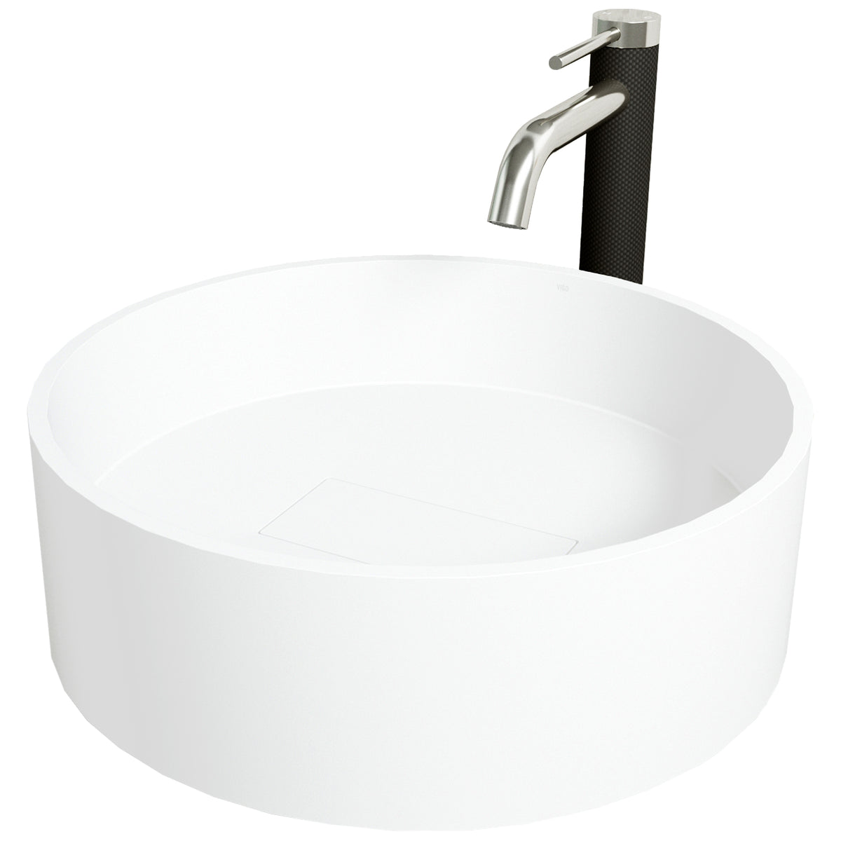 Matte Stone Bryant Composite Round Vessel Bathroom Sink in White with Lexington Faucet and Drain in Brushed Nickel