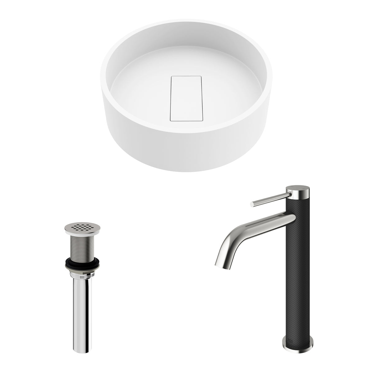 Matte Stone Bryant Composite Round Vessel Bathroom Sink in White with Lexington Faucet and Drain in Brushed Nickel