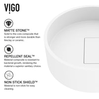 Matte Stone Bryant Composite Round Vessel Bathroom Sink in White with Lexington Faucet and Drain in Brushed Nickel