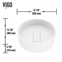 Matte Stone Bryant Composite Round Vessel Bathroom Sink in White with Lexington Faucet and Drain in Brushed Nickel