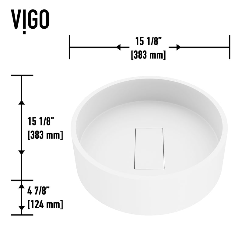 Matte Stone Bryant Composite Round Vessel Bathroom Sink in White with Lexington Faucet and Drain in Brushed Nickel