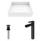 Matte Stone Montauk Composite Rectangular Vessel Bathroom Sink in White with Amada Faucet and Drain in Matte Black