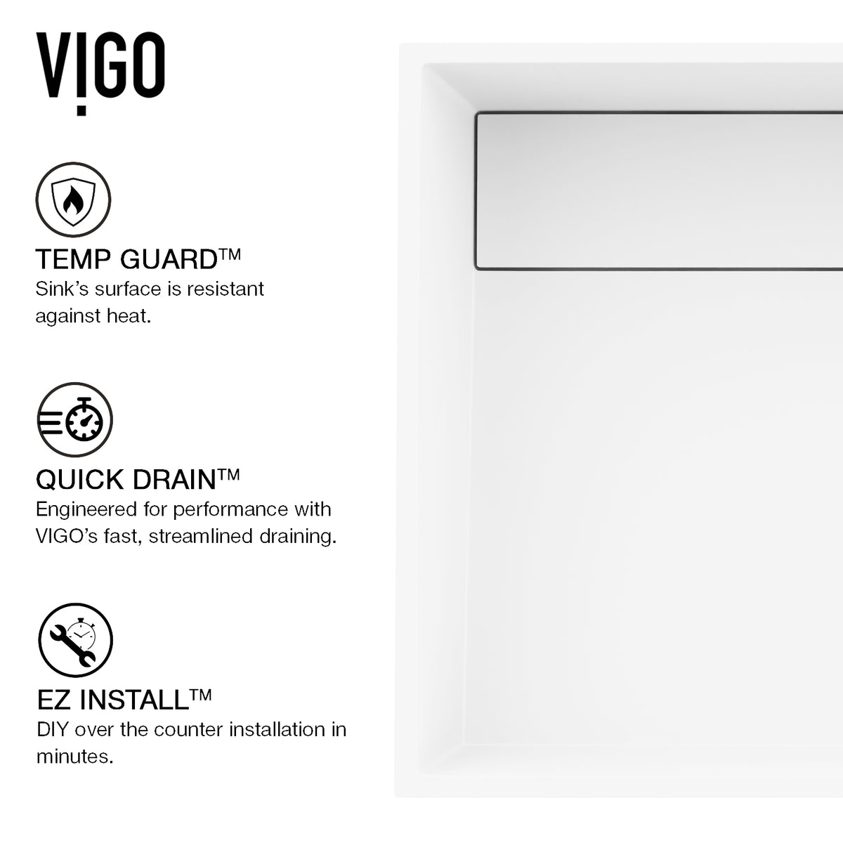 Matte Stone Montauk Composite Rectangular Vessel Bathroom Sink in White with Amada Faucet and Drain in Matte Black