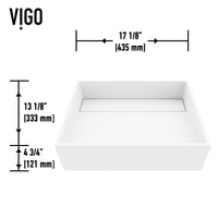 Matte Stone Montauk Composite Rectangular Vessel Bathroom Sink in White with Amada Faucet and Drain in Matte Black