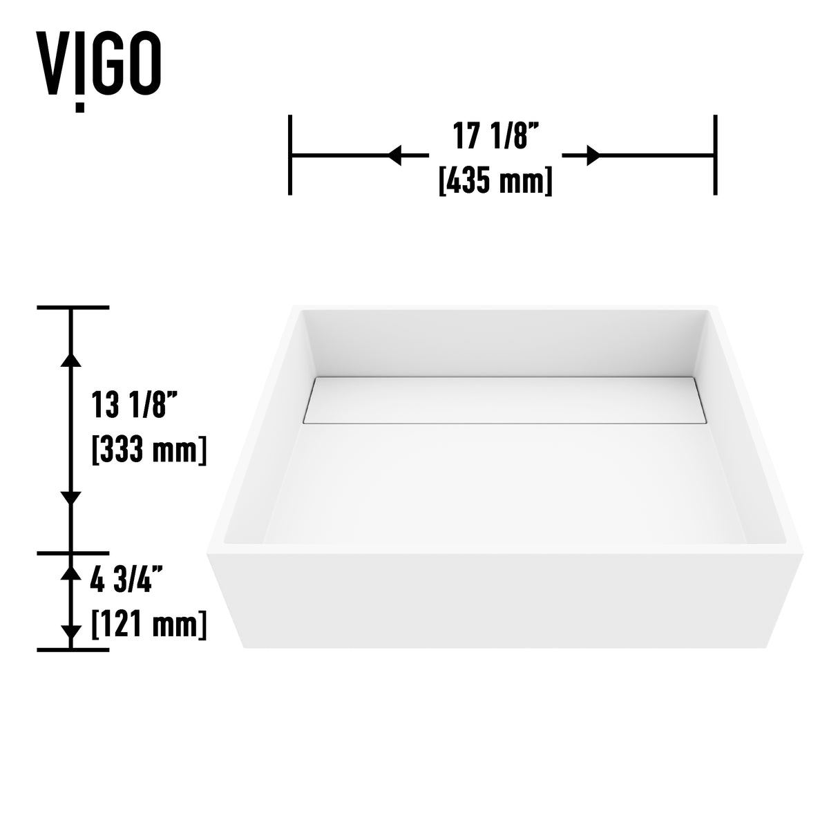 Matte Stone Montauk Composite Rectangular Vessel Bathroom Sink in White with Amada Faucet and Drain in Matte Black