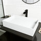 Matte Stone Montauk Composite Rectangular Vessel Bathroom Sink in White with Niko Faucet and Drain in Matte Black