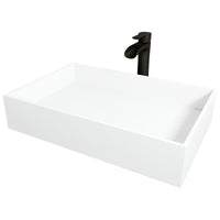 Matte Stone Montauk Composite Rectangular Vessel Bathroom Sink in White with Niko Faucet and Drain in Matte Black