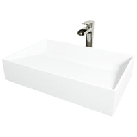 Matte Stone Starr Composite Rectangular Vessel Bathroom Sink in White with Amada Faucet and Drain in Brushed Nickel