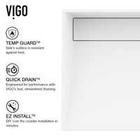Matte Stone Starr Composite Rectangular Vessel Bathroom Sink in White with Amada Faucet and Drain in Brushed Nickel