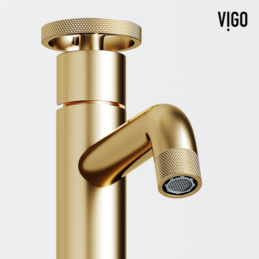 Matte Stone Magnolia Composite Rectangular Vessel Bathroom Sink in White with Cass Faucet and Pop-Up Drain in Matte Gold