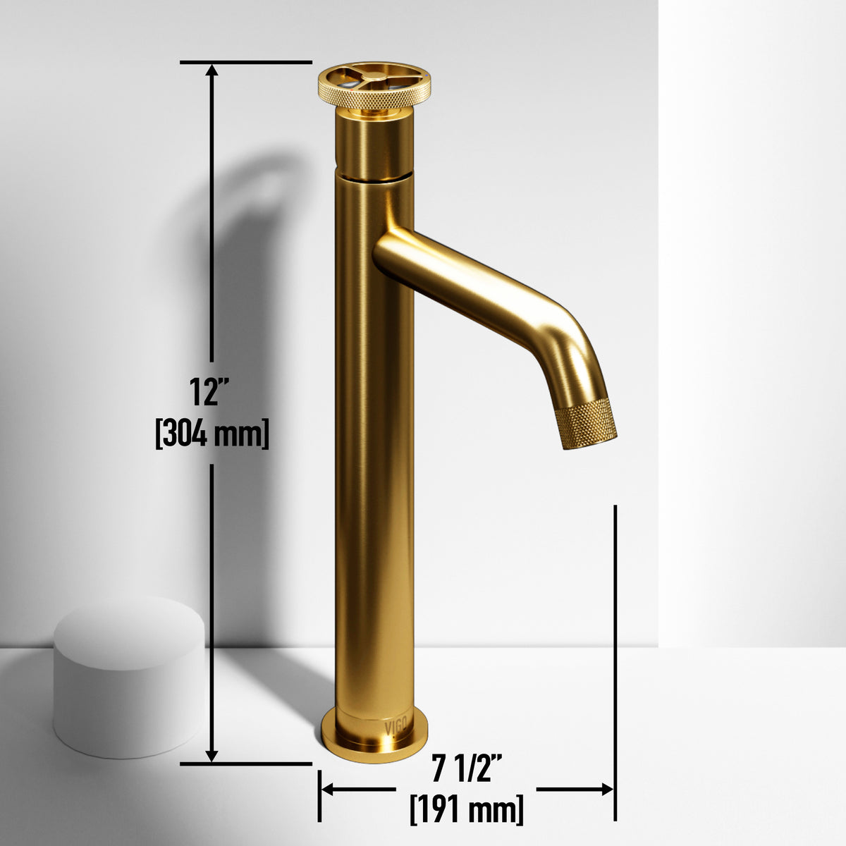 Matte Stone Magnolia Composite Rectangular Vessel Bathroom Sink in White with Cass Faucet and Pop-Up Drain in Matte Gold