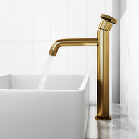 Matte Stone Magnolia Composite Rectangular Vessel Bathroom Sink in White with Cass Faucet and Pop-Up Drain in Matte Gold
