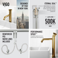 Matte Stone Magnolia Composite Rectangular Vessel Bathroom Sink in White with Cass Faucet and Pop-Up Drain in Matte Gold