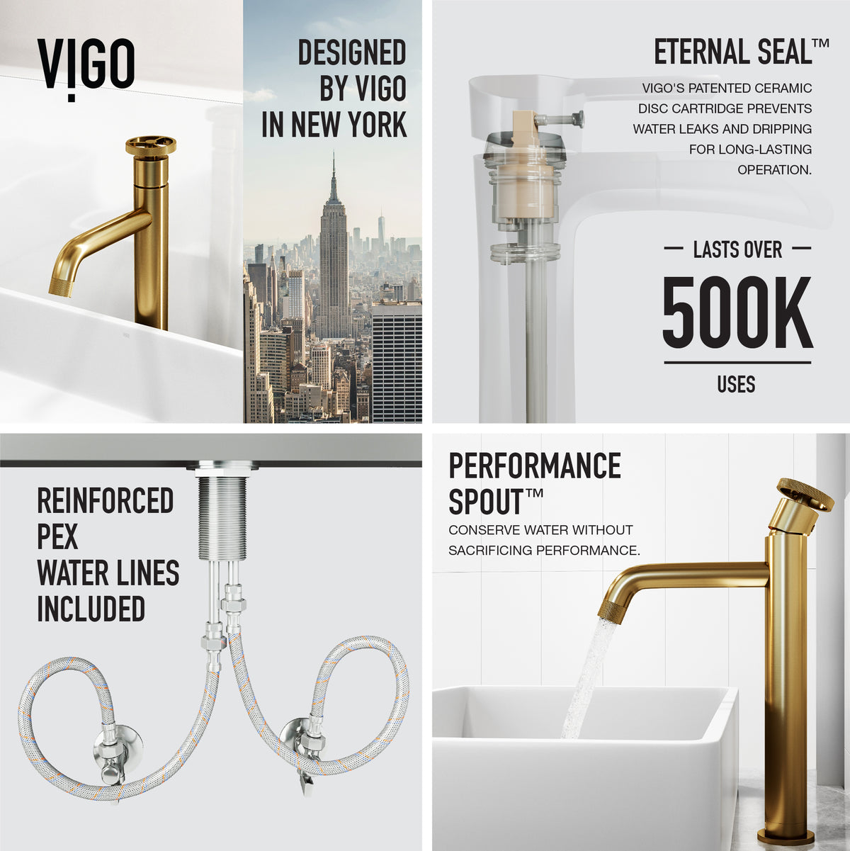 Matte Stone Magnolia Composite Rectangular Vessel Bathroom Sink in White with Cass Faucet and Pop-Up Drain in Matte Gold