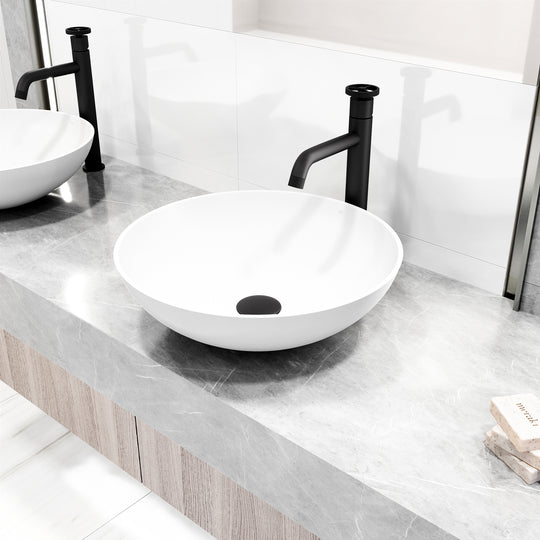 Round Vessel Bathroom Sink with Faucet and Pop-Up Drain