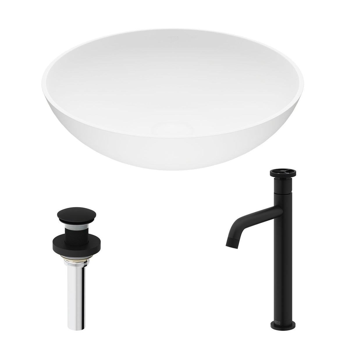 Round Vessel Bathroom Sink with Faucet and Pop-Up Drain