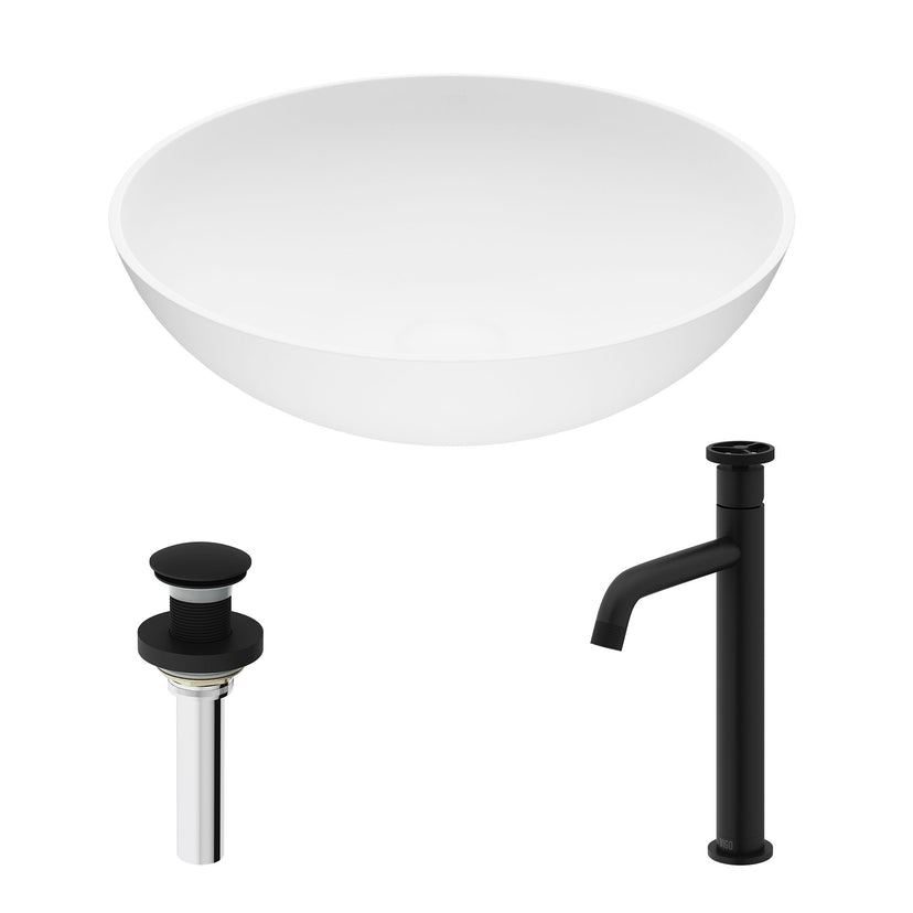 Round Vessel Bathroom Sink with Faucet and Pop-Up Drain