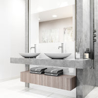 Matte Stone Wisteria Composite Oval Vessel Bathroom Sink in White with Cass Faucet and Pop-Up Drain in Chrome