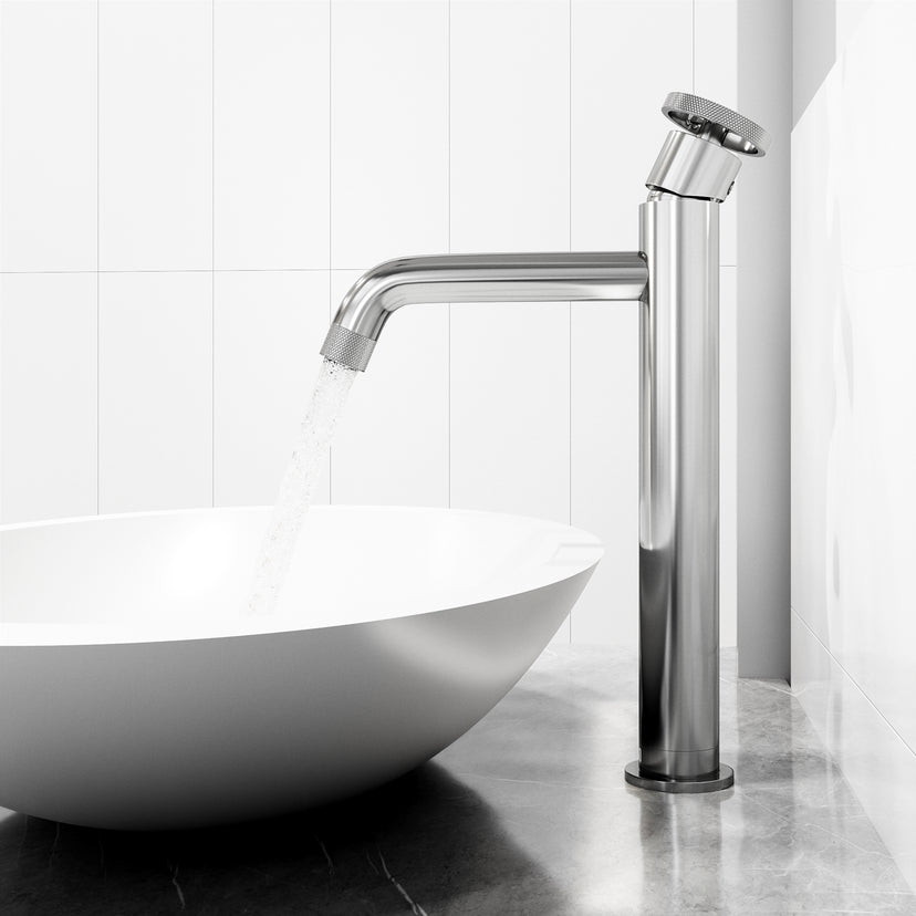Matte Stone Wisteria Composite Oval Vessel Bathroom Sink in White with Cass Faucet and Pop-Up Drain in Chrome