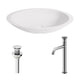 Matte Stone Wisteria Composite Oval Vessel Bathroom Sink in White with Cass Faucet and Pop-Up Drain in Chrome