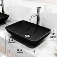 Matte Shell Sottile Glass Rectangular Vessel Bathroom Sink in Black with Cass Faucet and Pop-Up Drain in Brushed Nickel