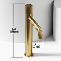 Matte Stone Marigold Composite Rectangular Vessel Bathroom Sink in White with Faucet and Pop-Up Drain in Matte Gold