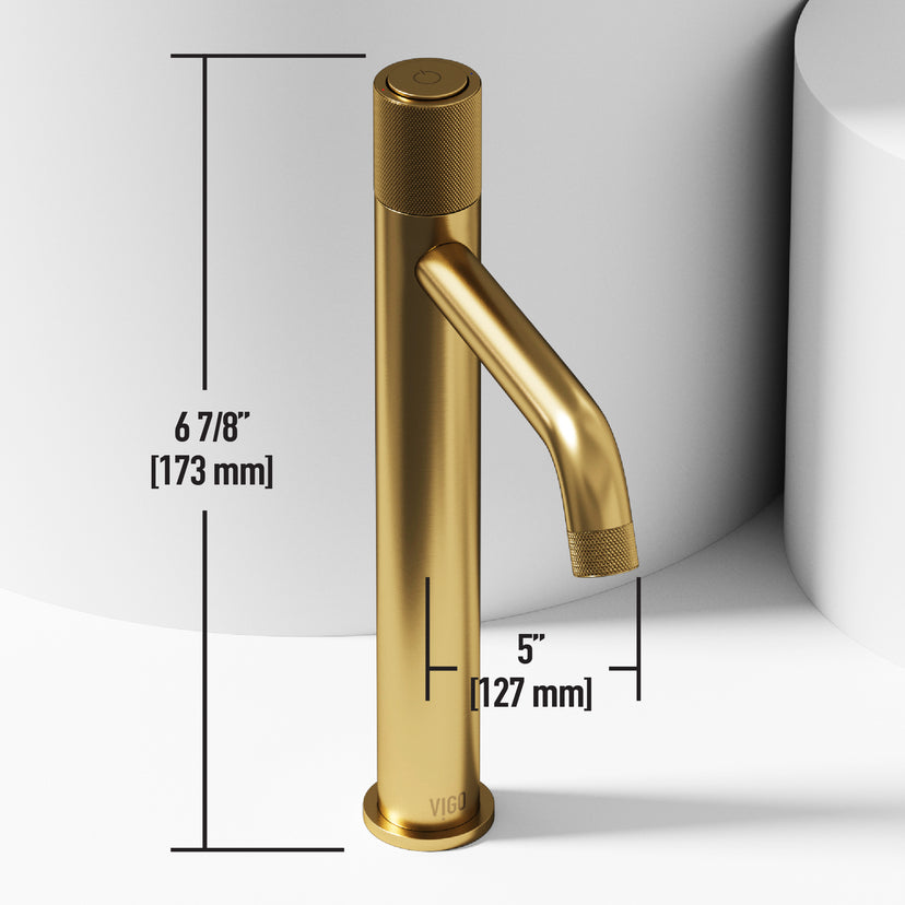 Matte Stone Marigold Composite Rectangular Vessel Bathroom Sink in White with Faucet and Pop-Up Drain in Matte Gold
